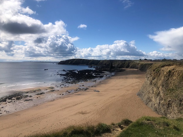 Carnivan beach with cliff in the backdrop and wavey ocean